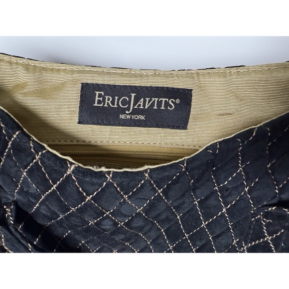Eric Javits Quilted Black Velvet Tote Shoulder Bag Gold Stitching NYC - Picture 5 of 6